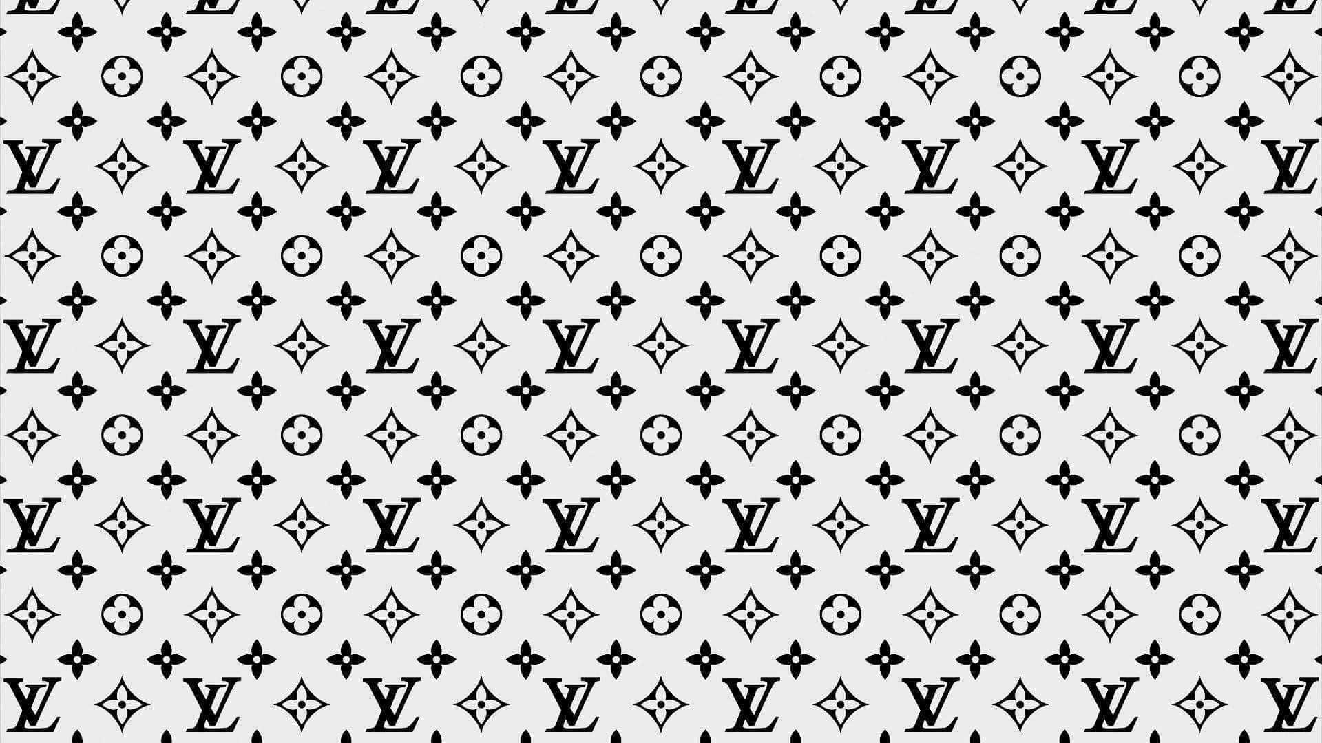 路易威登 桌布 壁紙 — 淺灰色背景上重複的 Louis Vuitton 標誌和花卉圖案單色圖案。