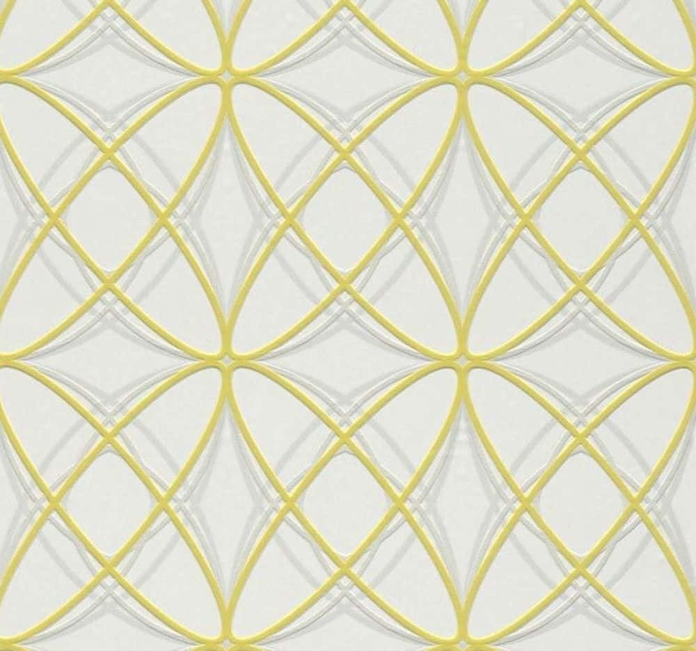 Yellow Geometric 桌布 壁紙 — 淺灰色背景上重複的幾何圖案，由黃色和灰色彎曲線條交織而成。