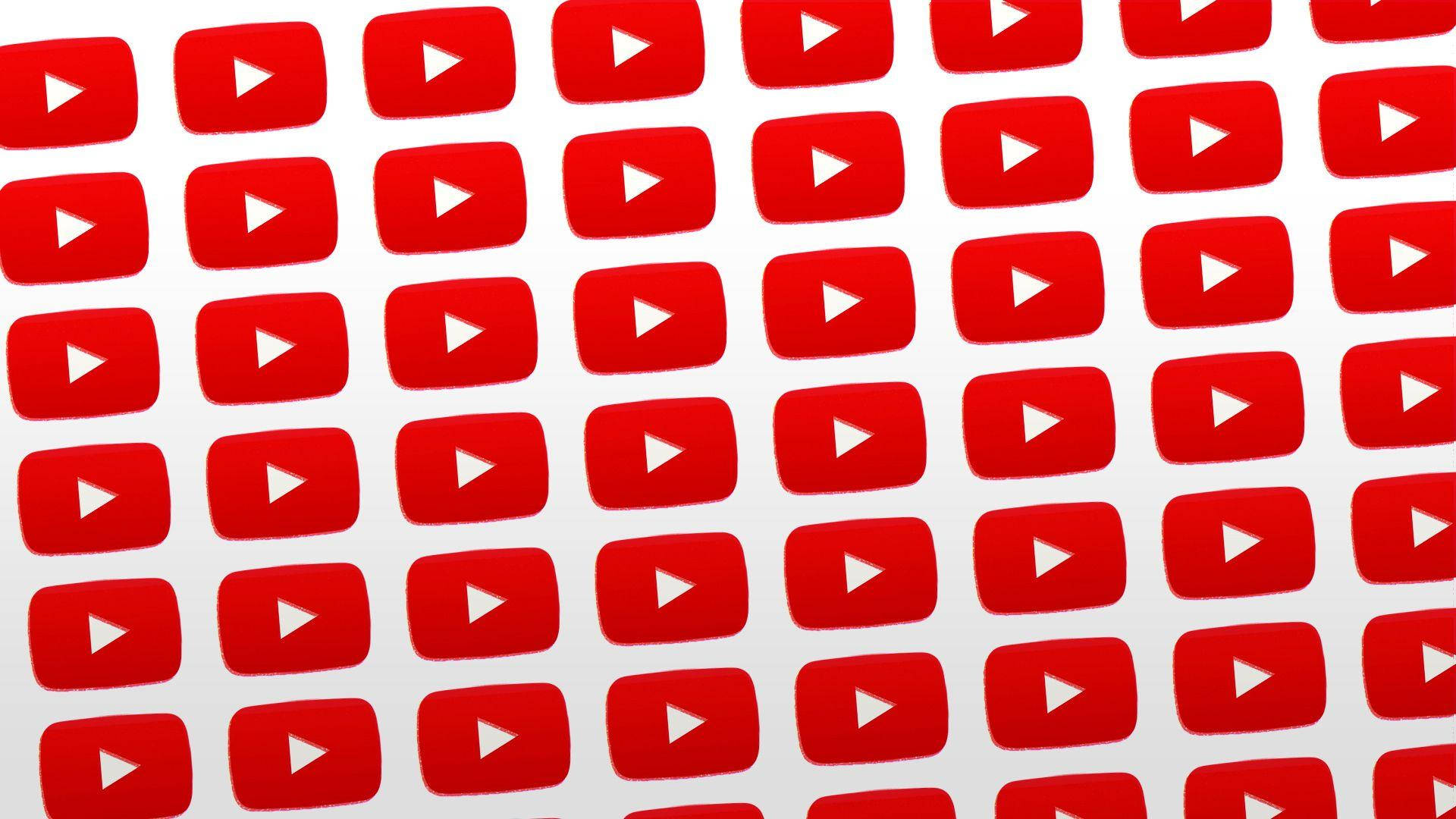 美學 桌布 壁紙 — 淺灰色背景上重複的紅色 YouTube 播放按鈕圖案。