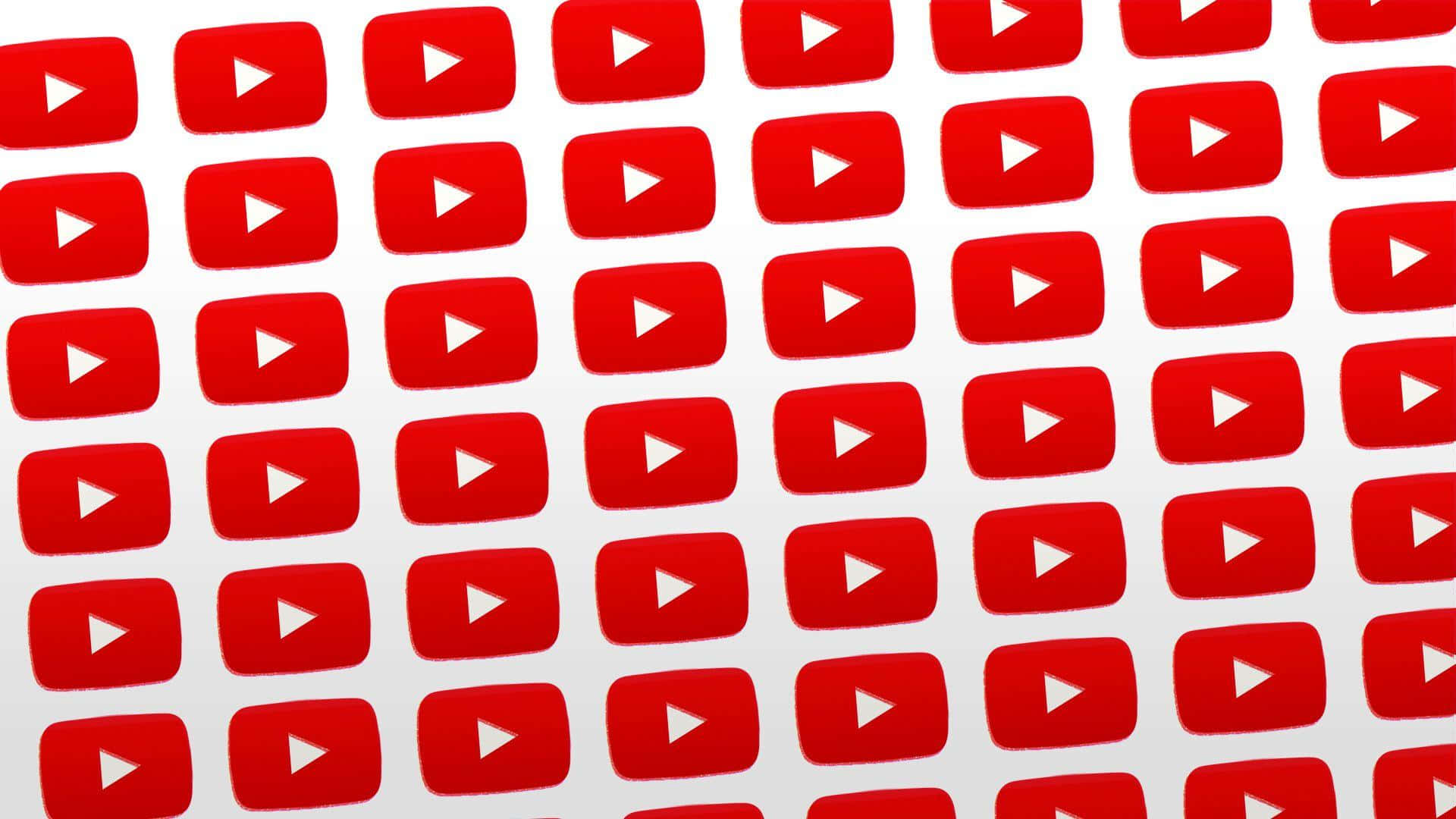 YouTube 標誌 桌布 壁紙 — 淺灰色背景上重複的紅色 YouTube 播放按鈕圖案。