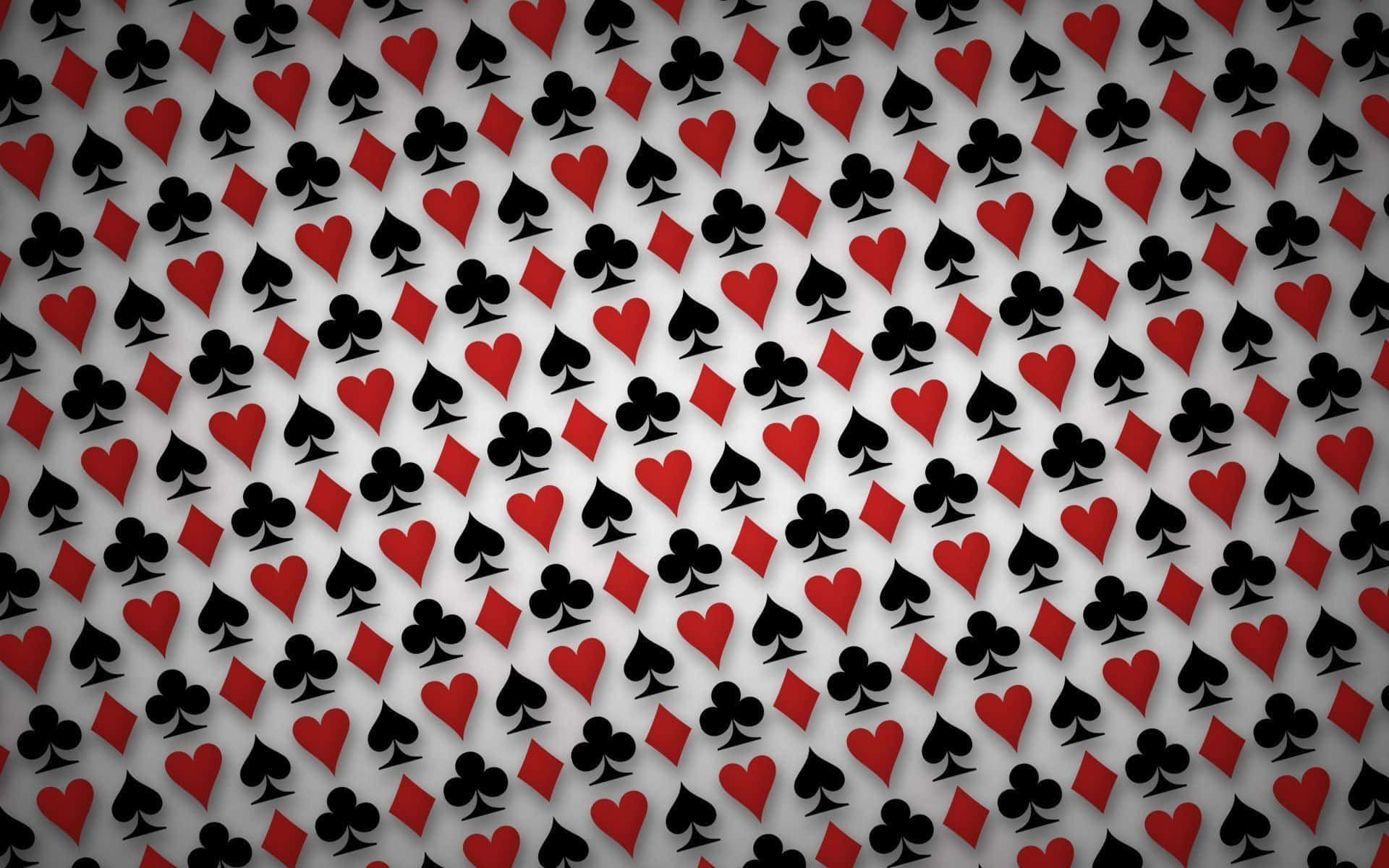 Poker 桌布 壁紙 — 淺灰色背景上重複的紅色和黑色撲克牌花色圖案。