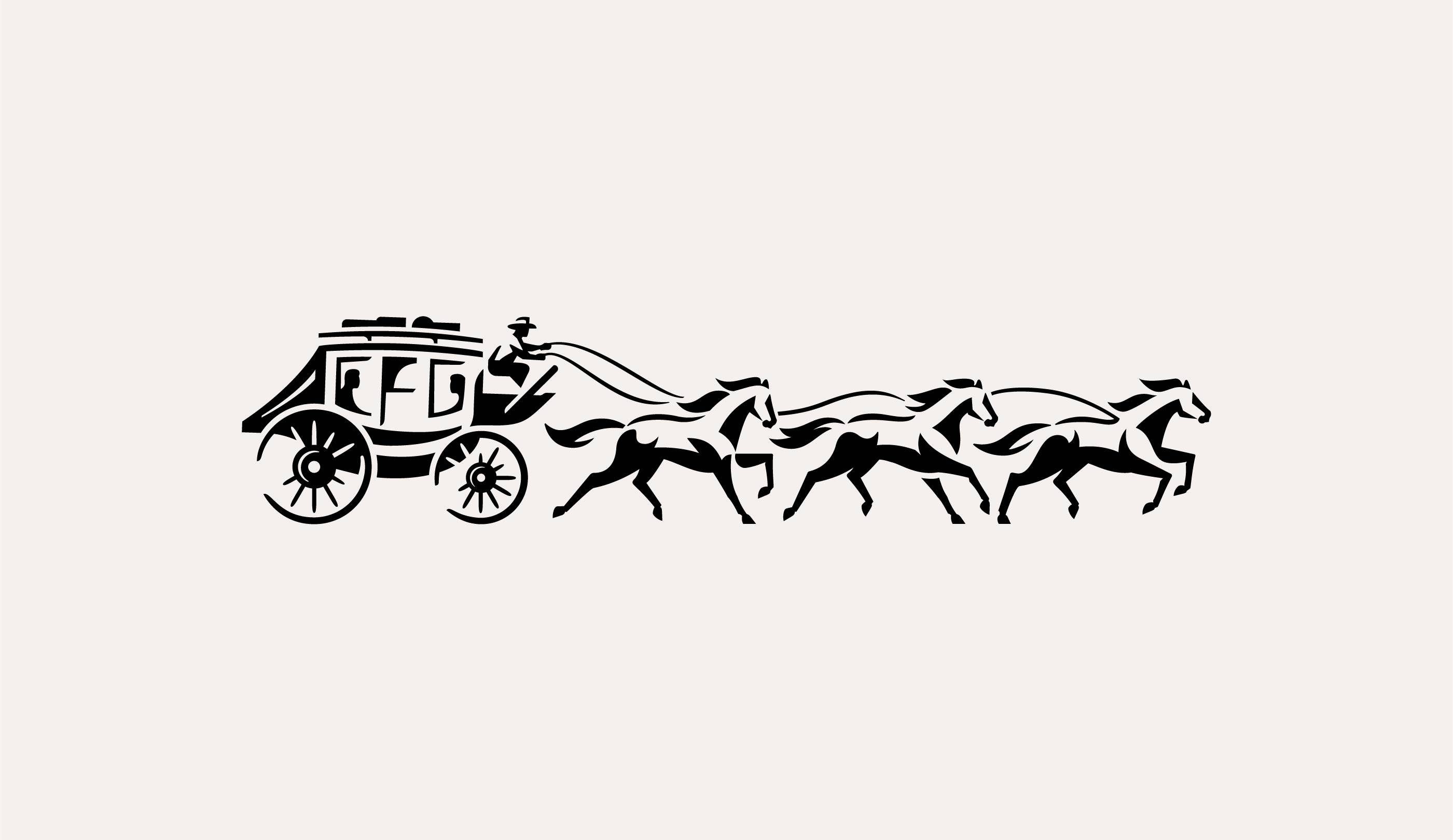 純色動圖 桌布 壁紙 — 淺米色背景上，四匹奔騰的馬拉著驛馬車的黑色剪影。