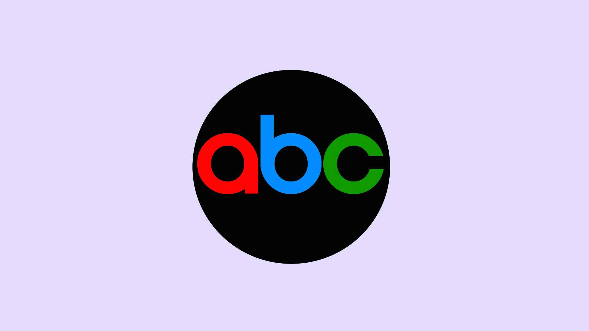 abc 桌布 壁紙 — 淺紫色背景上黑色圓圈內有紅色、藍色和綠色字母的ABC標誌。
