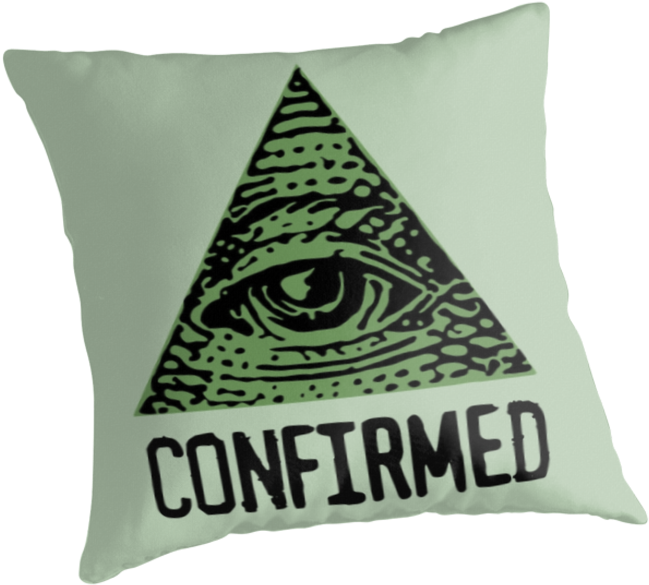 illuminati 桌布 壁紙 — 淺綠色枕頭上有一個黑色和綠色紋理的眼睛在三角形內，下方寫有CONFIRMED一詞。