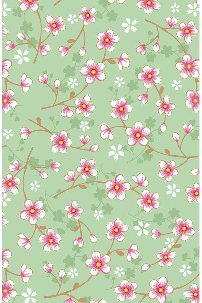 Blossom 桌布 壁紙 — 淺綠色樹枝上帶有粉紅色櫻花和白色花朵以及三葉草葉的細膩圖案。