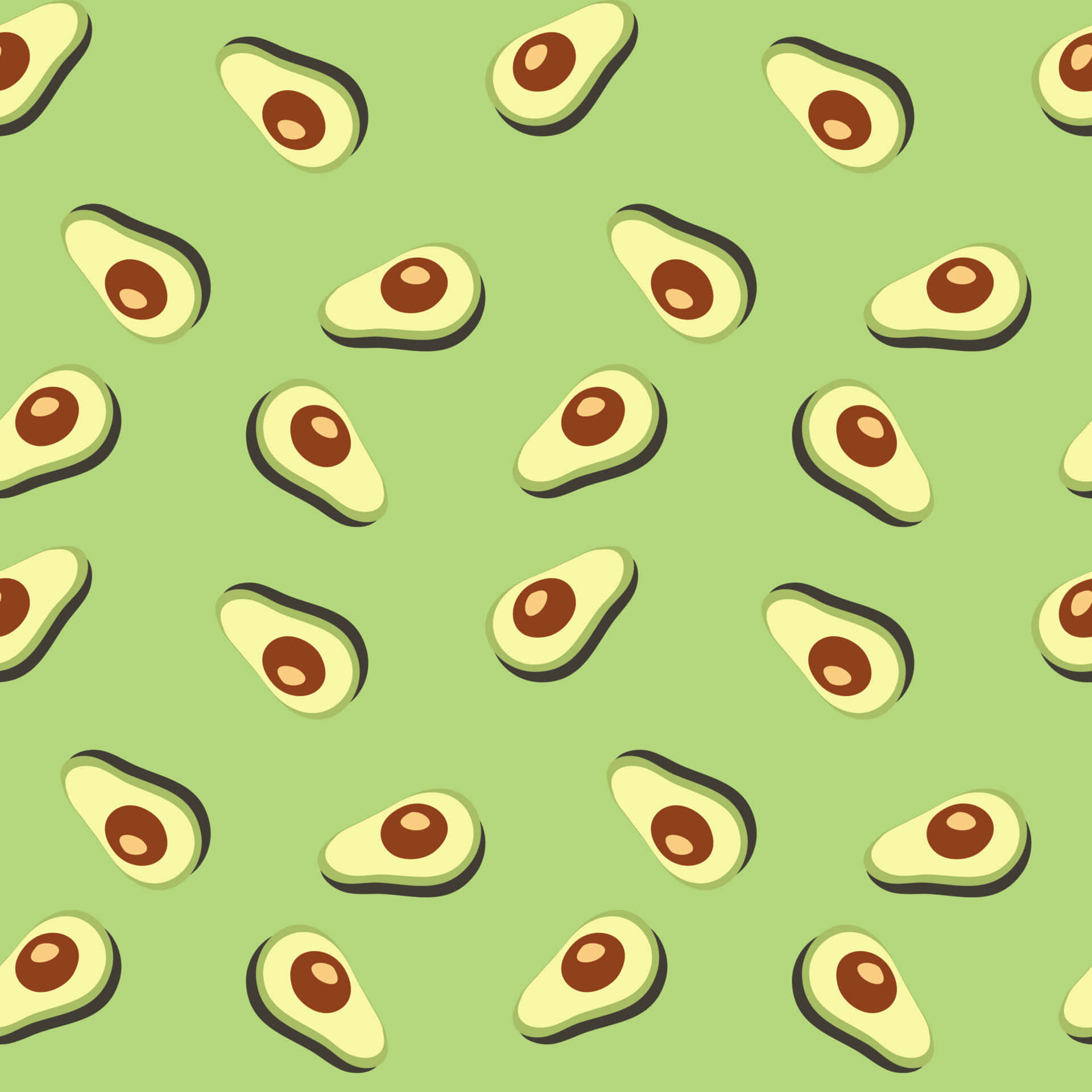 Cute Avocado 桌布 壁紙 — 淺綠色背景上帶有棕色核的切片酪梨重複圖案。