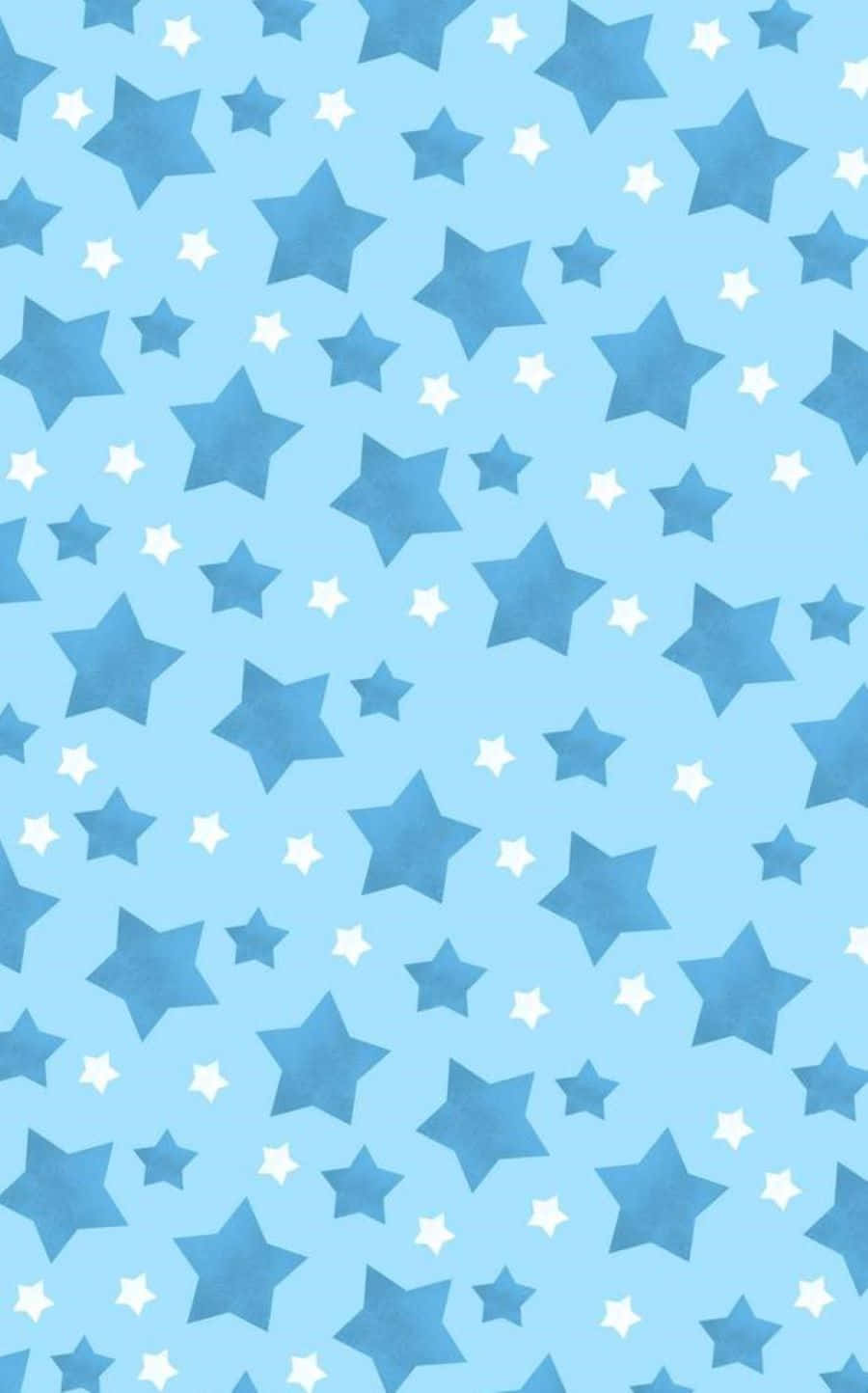 Aesthetic Star 桌布 壁紙 — 淺藍色壁紙，上面散落著各種大小的藍色和白色星星。