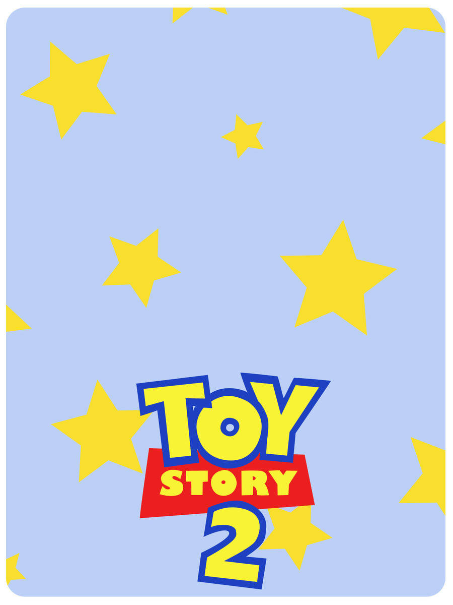 玩具總動員 桌布 壁紙 — 淺藍色桌布，散落著黃色星星，下方中央有「Toy Story 2」標誌。