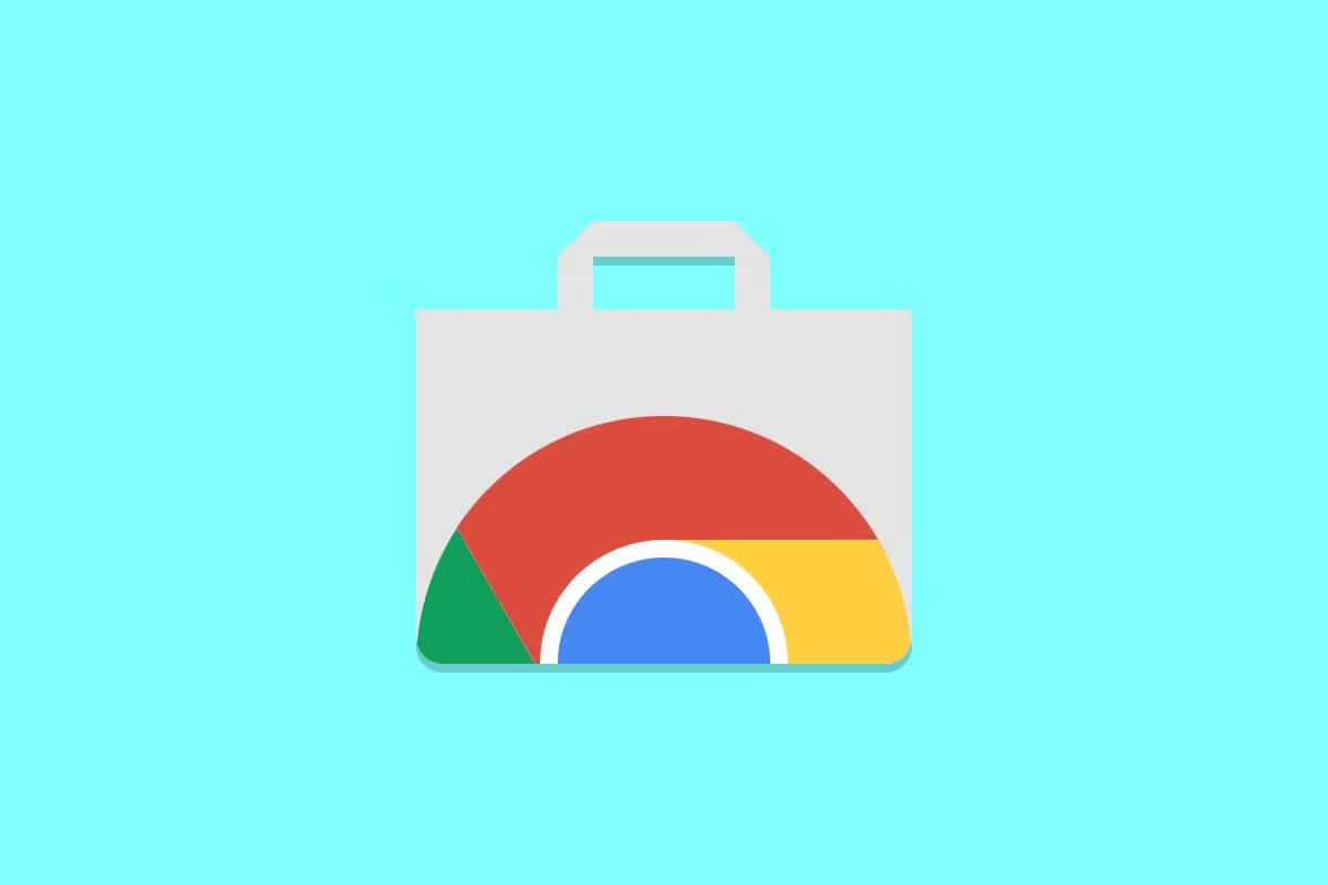 Chrome 桌布 壁紙 — 淺藍色背景上帶有 Google Chrome 標誌的簡約白色購物袋。