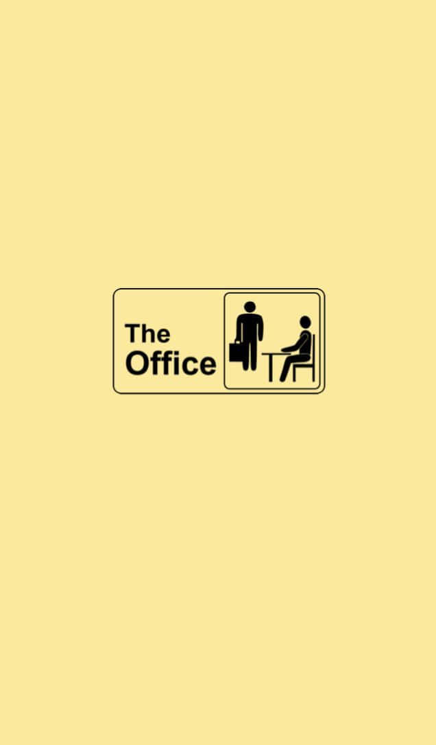 Aesthetic Funny Phone 桌布 壁紙 — 淺黃色背景上，寫有「The Office」的極簡標誌，配有黑色火柴人在辦公桌前。