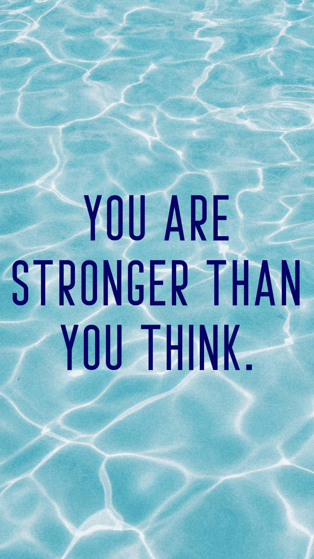 Positive Quotes 桌布 壁紙 — 清澈藍色水波紋帶有陽光圖案，下方是粗體深藍色勵志文字。