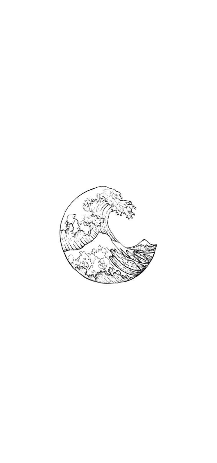 清爽iPhone白色波浪插畫 — 日式藝術 壁紙