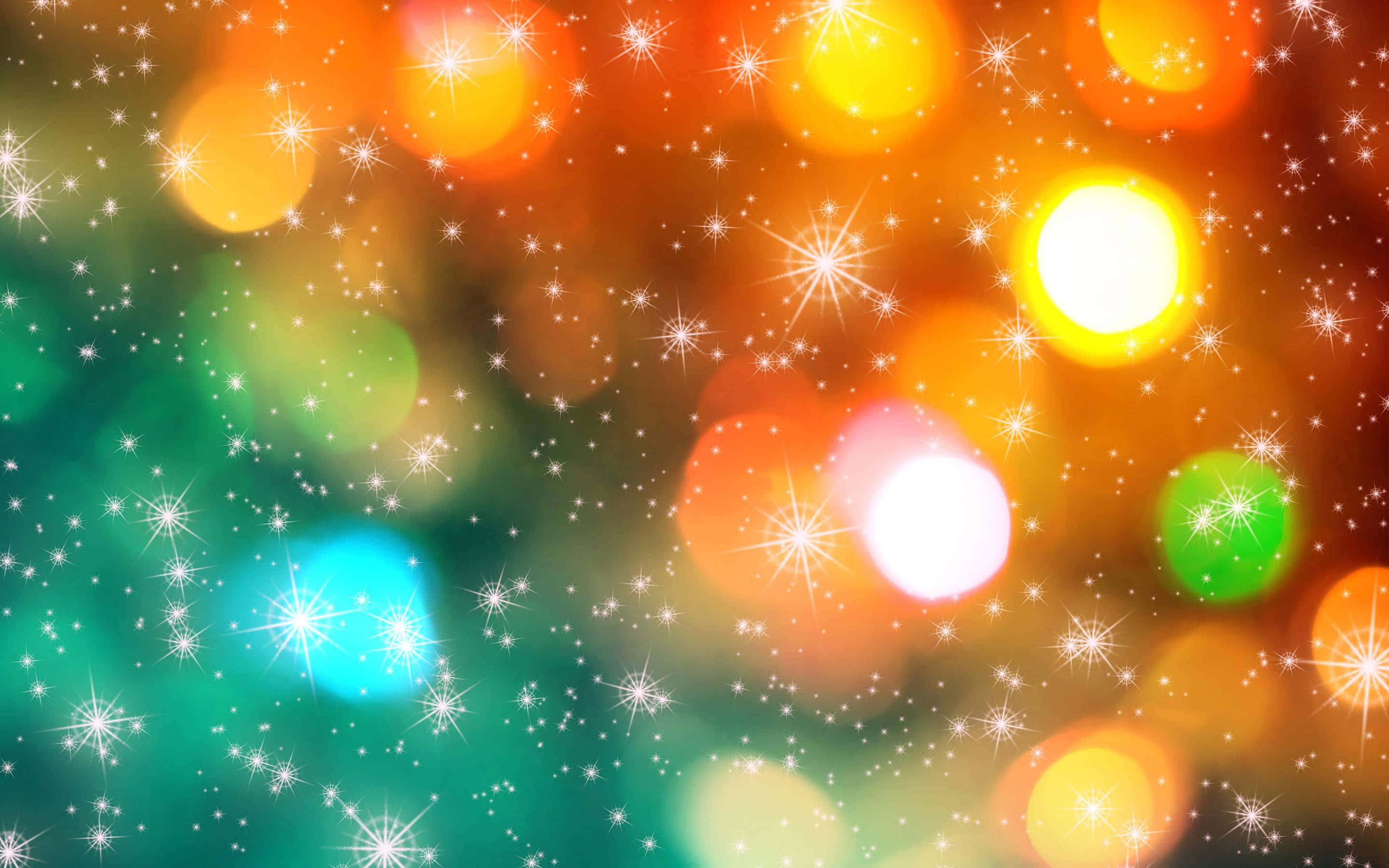 lights 桌布 壁紙 — 溫暖橙色和清涼綠色的鮮豔散景燈光，帶有星爆效果，在夢幻般的抽象背景上閃爍。