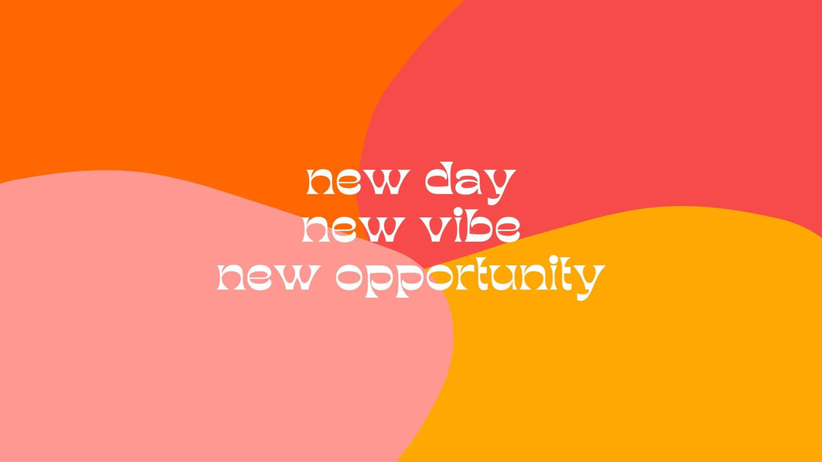 Opportunity 桌布 壁紙 — 溫暖色調中充滿活力的抽象形狀環繞著振奮人心的文字，慶祝新的開始和新的可能性。