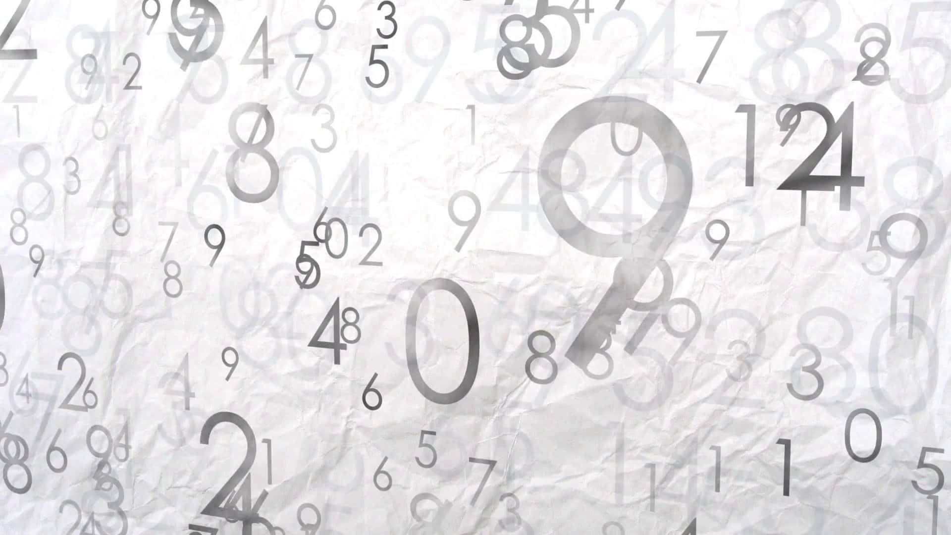 Black And White Number 桌布 壁紙 — 漂浮的半透明數字在皺巴巴的白色紙張紋理上飄移，營造出數位數據美學。