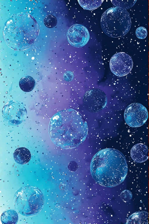 Ethereal Spheres Oil & Water Dreamscape 壁紙 — 漂浮的半透明氣泡充滿了星際星系，在宇宙藍色和紫色的漸變中漂流。
