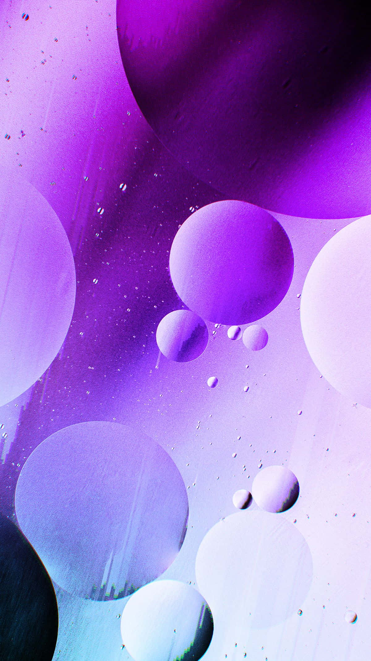 Droplets 桌布 壁紙 — 漂浮的半透明紫色和白色氣泡在紫色和藍色液體的漸變中飄移。