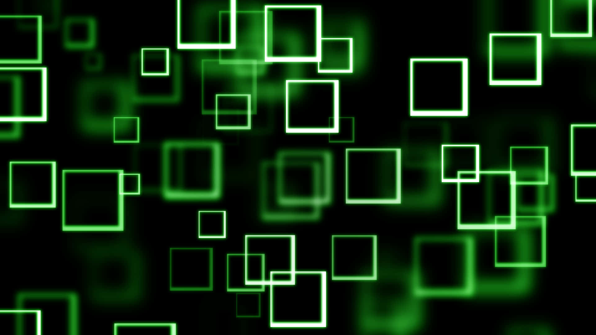 Square 桌布 壁紙 — 漂浮的發光綠色方塊在黑暗背景上以數位抽象圖案飄移。
