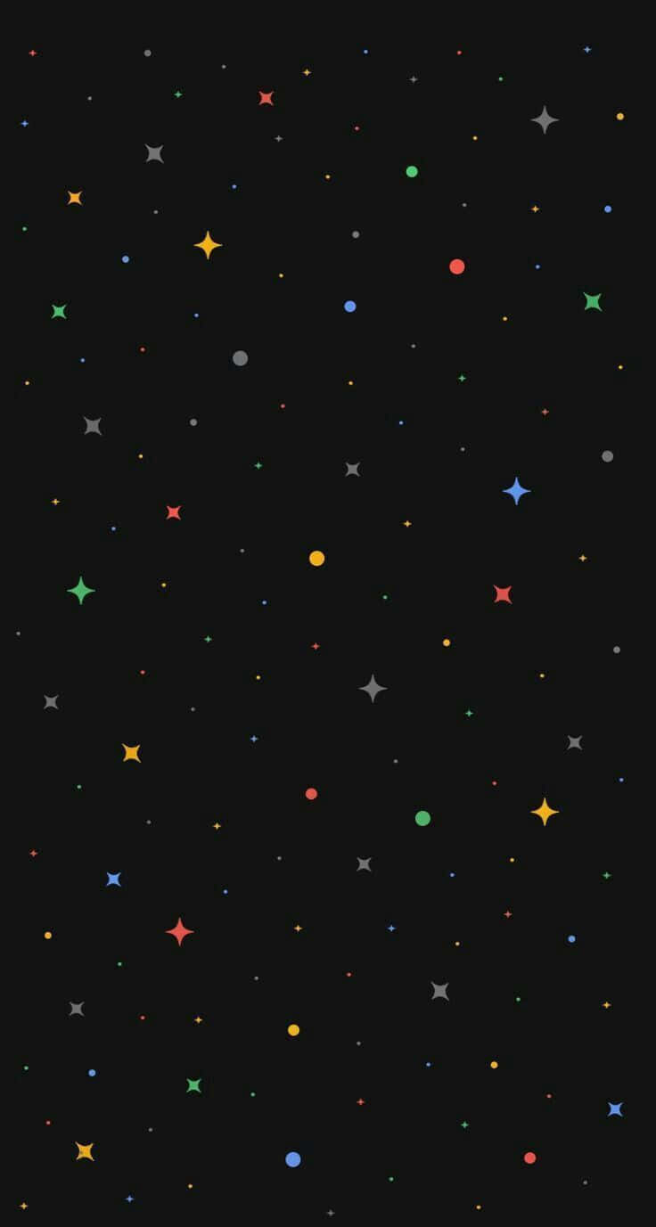 Cute Stars 桌布 壁紙 — 漆黑的夜空充滿了各種形狀和大小的彩色幾何星星，散落在畫布上。