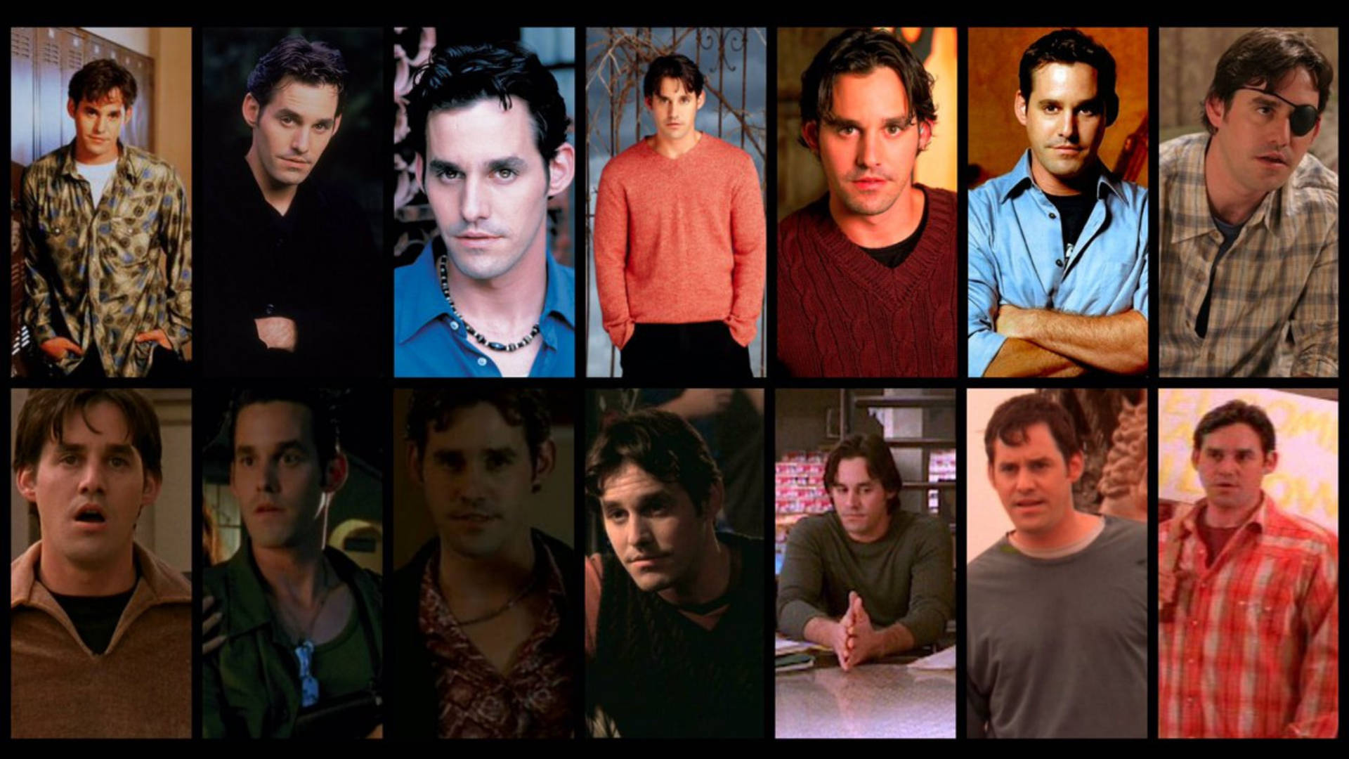 Nicholas Brendon 桌布 壁紙 — 演員伊森·霍克在不同場景中穿著不同服裝和表情的十張肖像照拼貼。