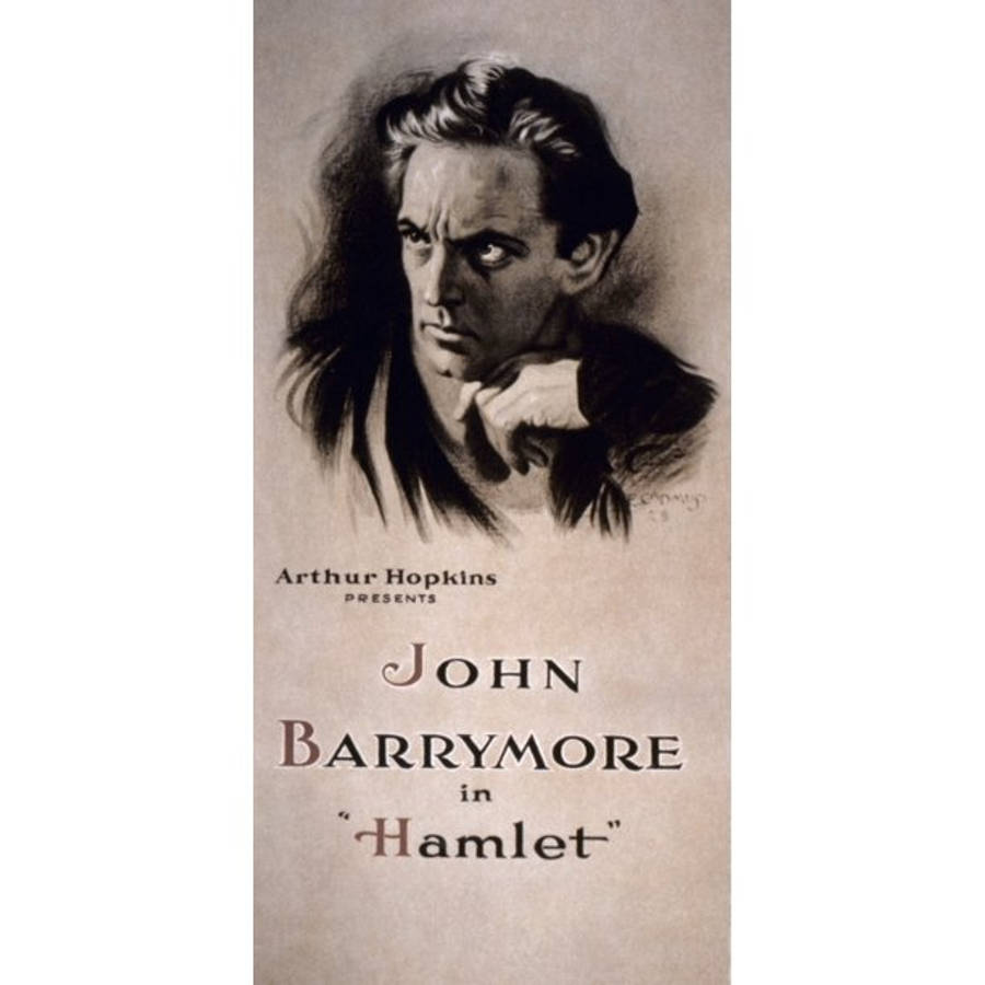 Hamlet 桌布 壁紙 — 演員約翰·巴里摩爾飾演哈姆雷特的復古黑白肖像，手托下巴，沉思姿態。