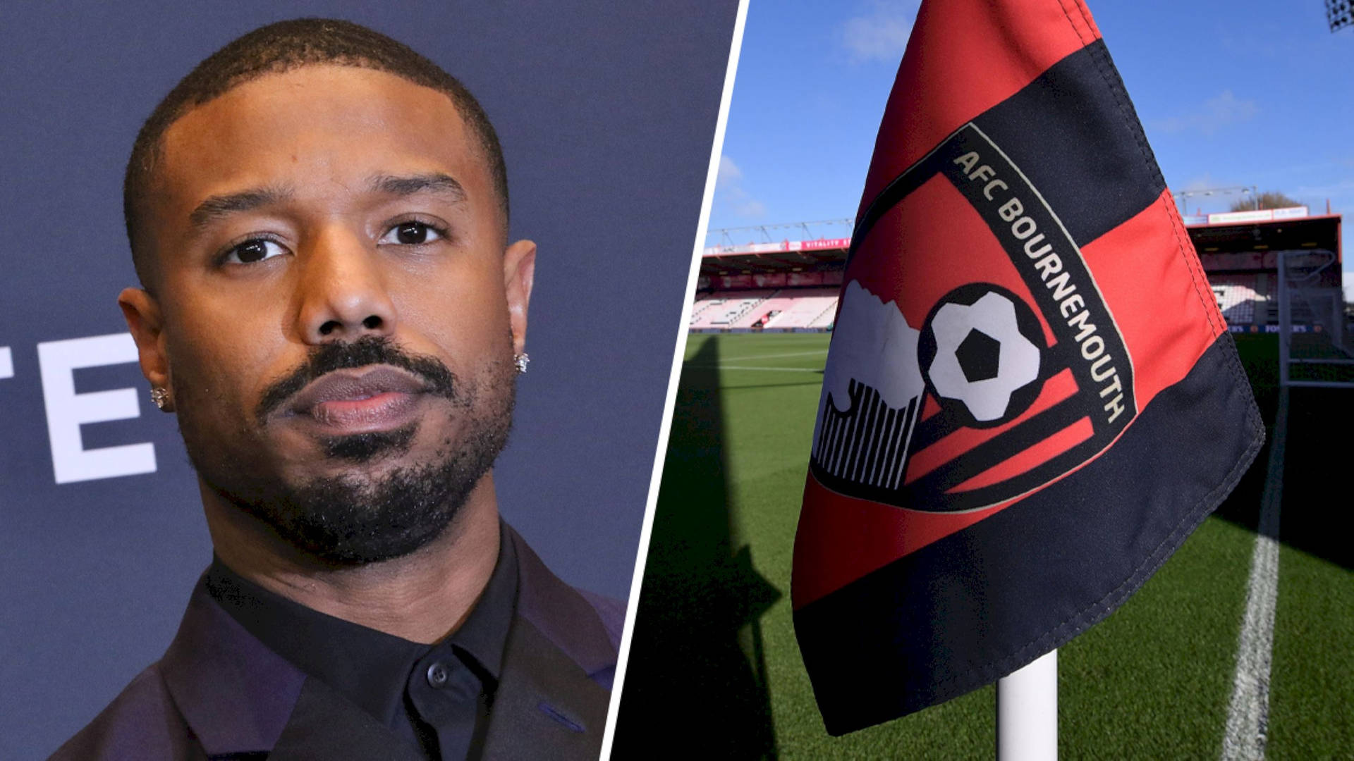 麥可·B·喬丹與AFC伯恩茅斯旗幟在足球場上。 — Michael B Jordan 壁紙
