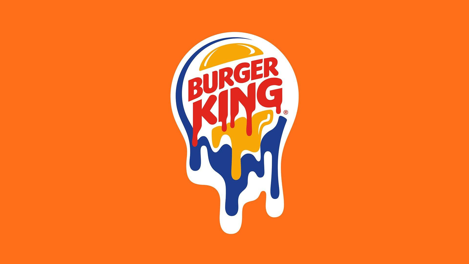 Burger 桌布 壁紙 — 漢堡王標誌在鮮豔的橙色背景上滴著醬汁。