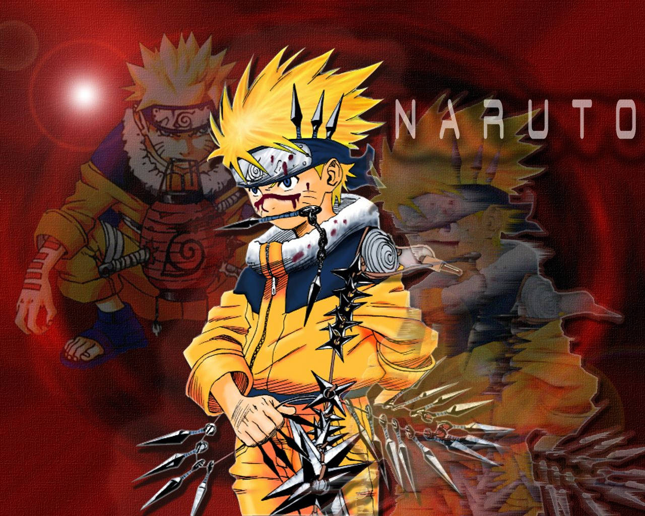 漩渦鳴人手持苦無擺出戰鬥姿勢，背後有他的影子自身。 — 酷 naruto 壁紙