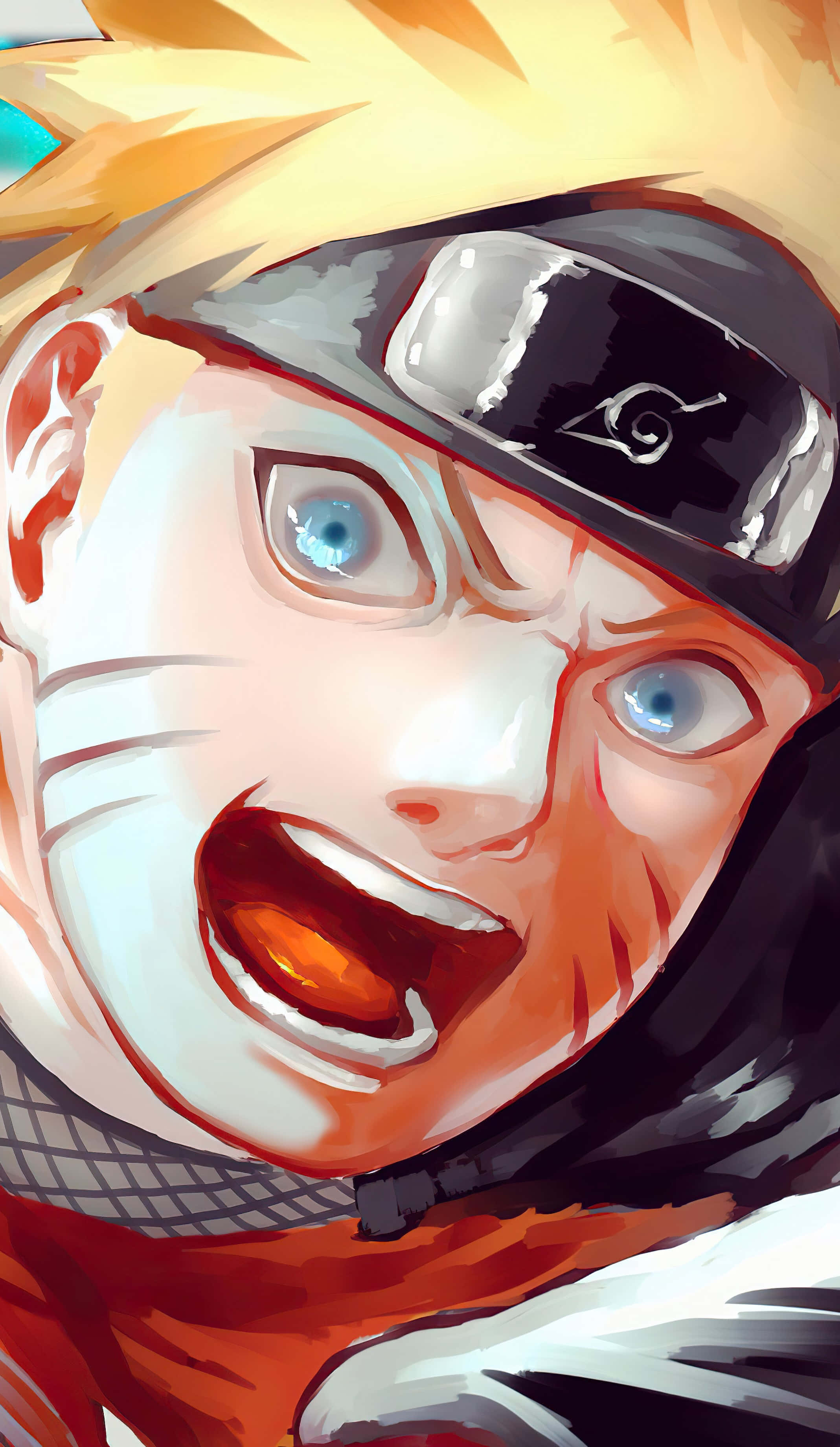 Naruto Rasengan 桌布 壁紙 — 漩渦鳴人的近距離動畫肖像，他有尖刺金髮和堅定的藍色眼睛，猛烈地大叫。