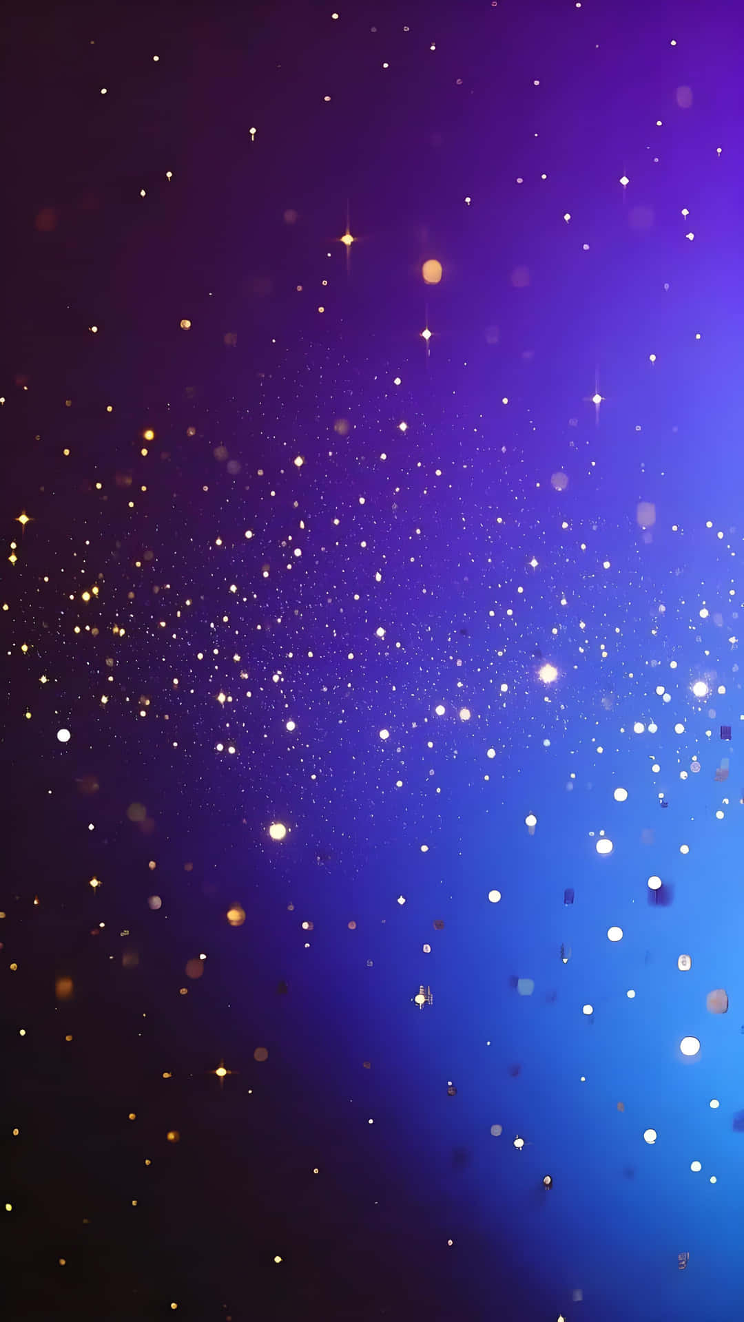 Purple Night & Golden Sparkles: Dreamy Starry Sky Wallpaper 壁紙 — 漸變天空從深紫色過渡到充滿活力的藍色，點綴著閃爍的金色和白色星星。
