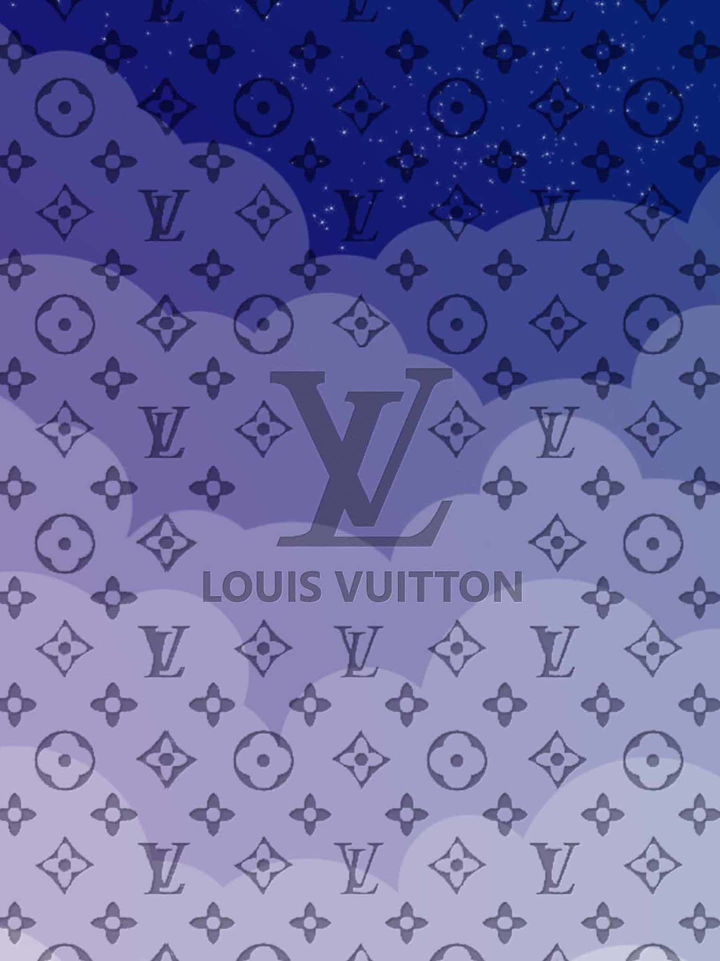 紫色天空，雲層和 Louis Vuitton 字母圖案，在繁星點點的夜空下。 — 路易威登 GIF 壁紙