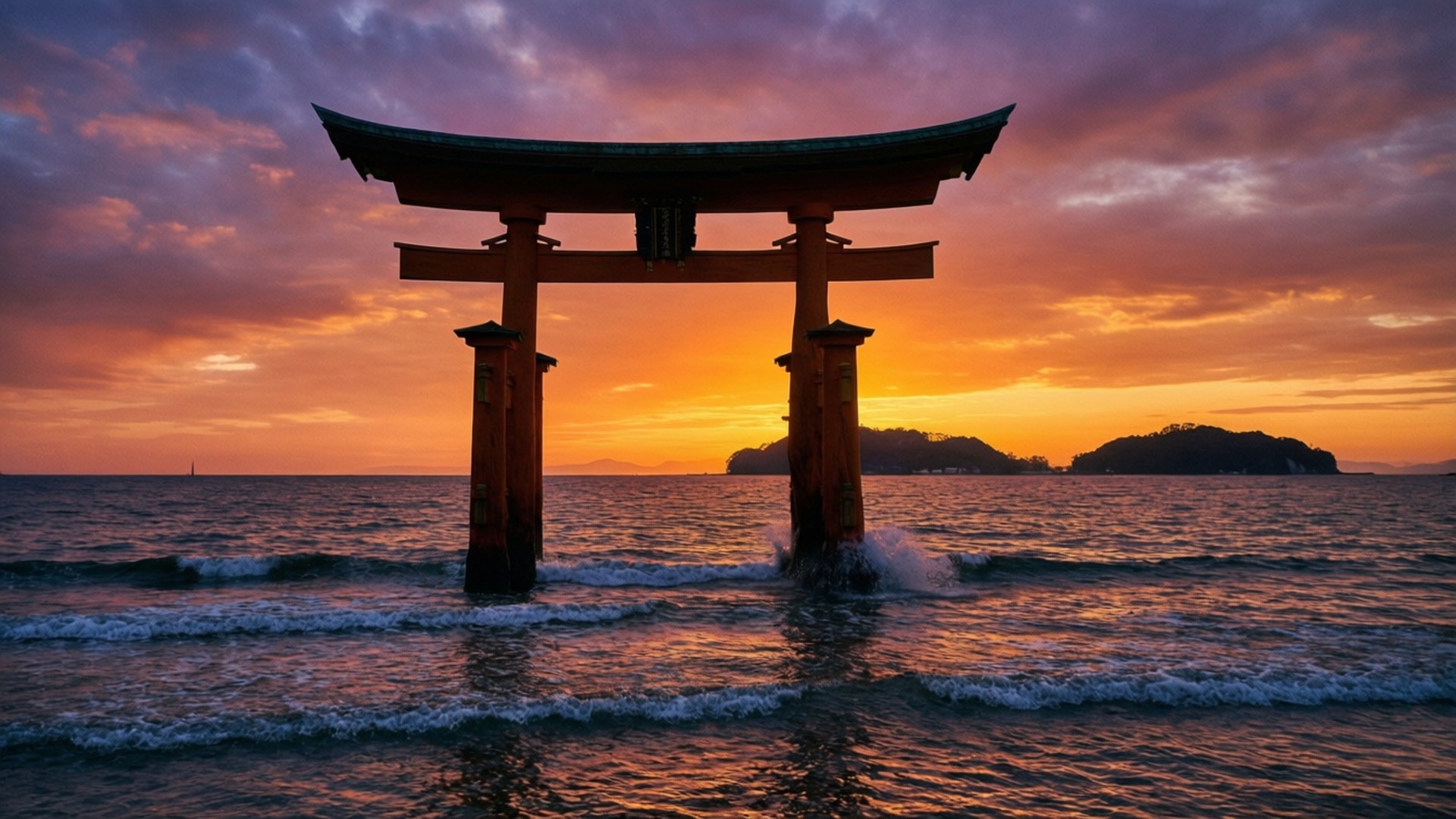 潮汐鳥居夕照 壁紙