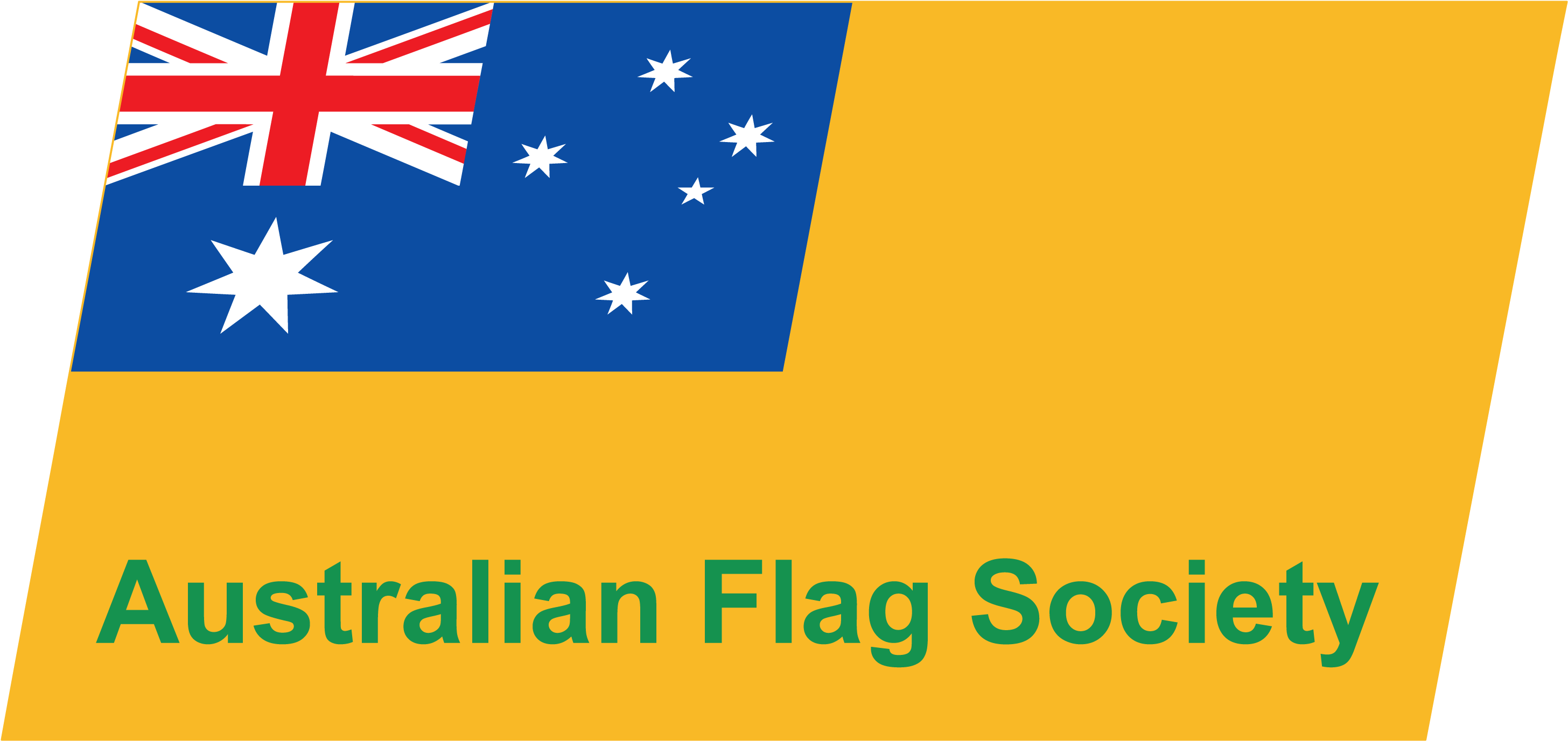 澳洲 桌布 壁紙 — 澳洲國旗展示在黃色背景上，綠色文字寫著Australian Flag Society。