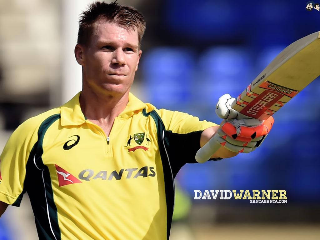 Warner 桌布 壁紙 — 澳洲板球運動員大衛·沃納身穿黃色球衣，在陽光明媚的日子裡專注地握著球棒。