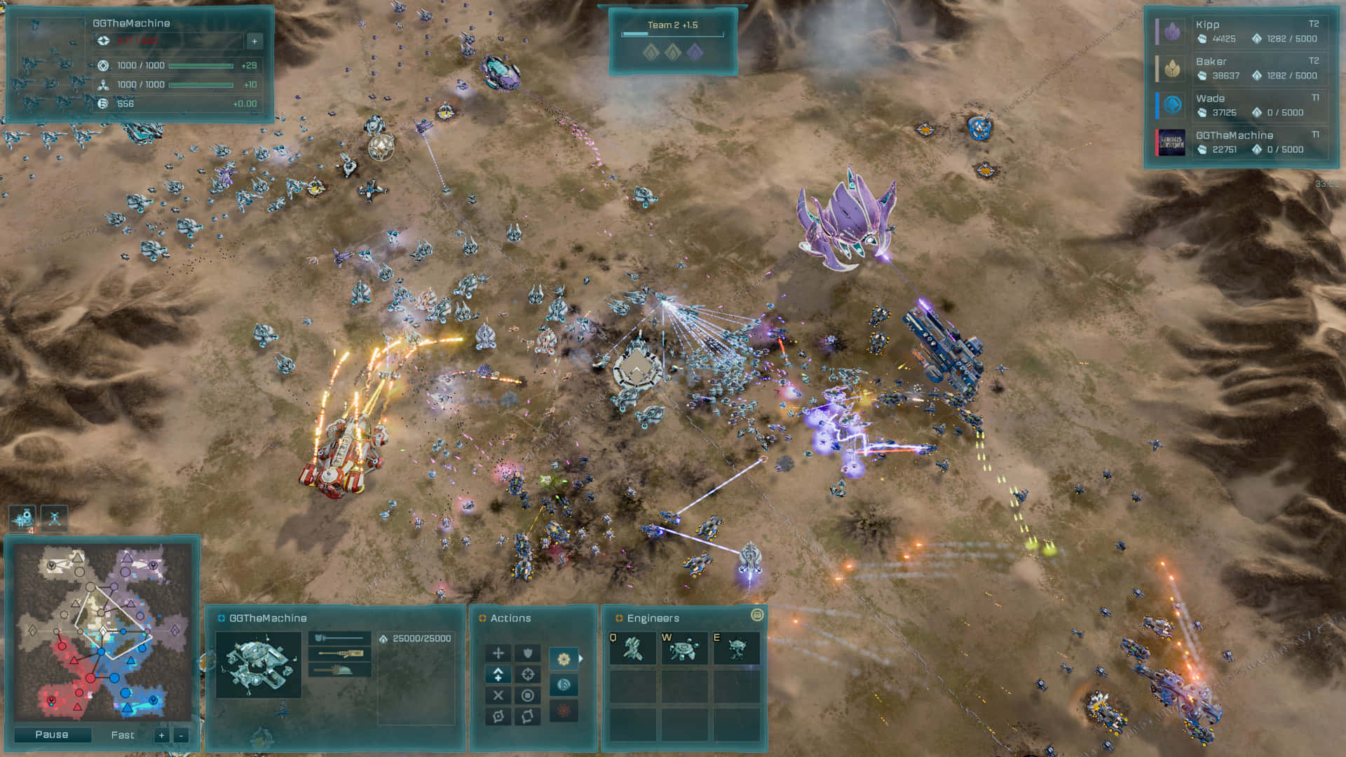 Ashes Of The Singularity 桌布 壁紙 — 激烈的科幻戰鬥在沙漠戰場上展開，發光的能量武器和未來派單位相互碰撞。