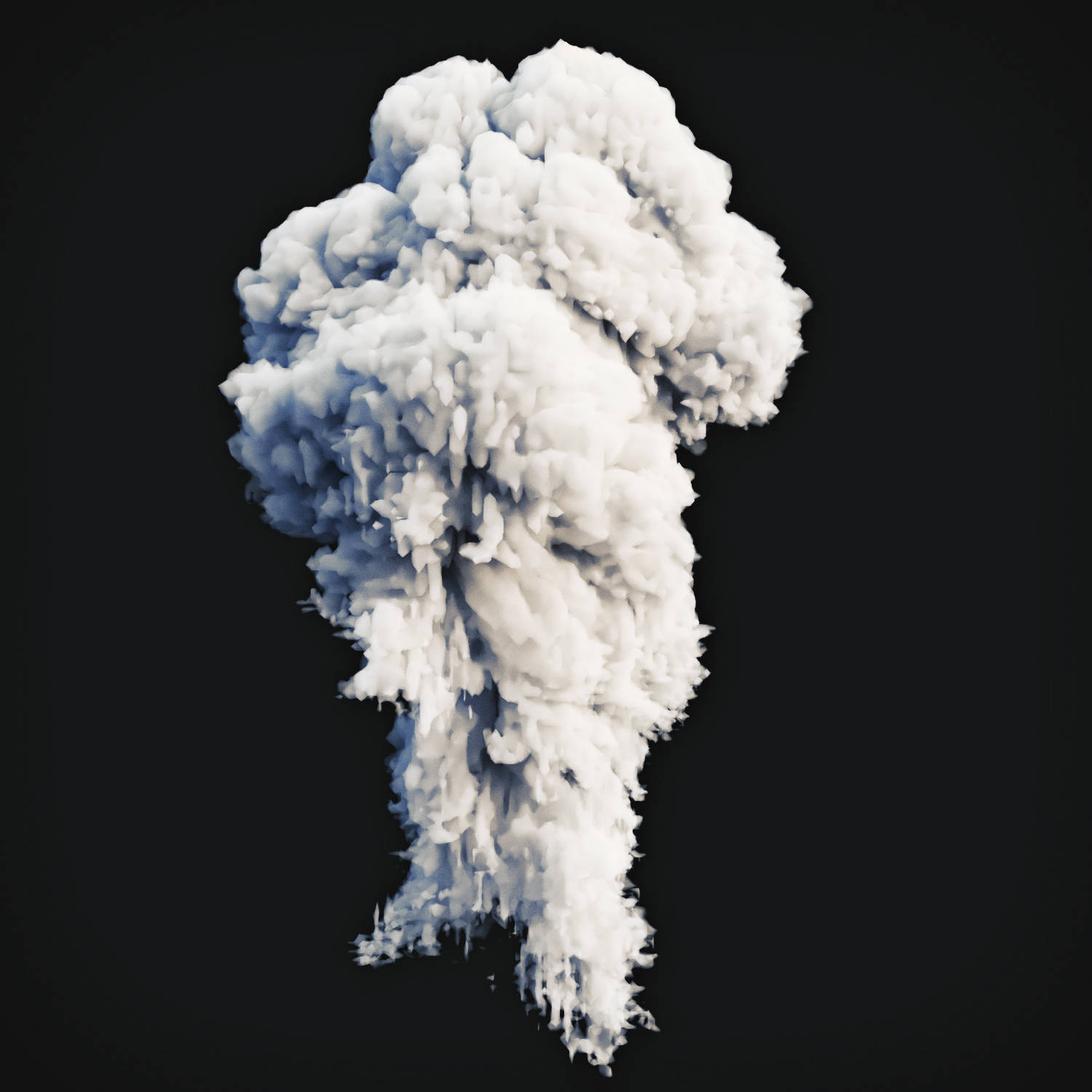 Explosion 桌布 壁紙 — 濃密的白色和藍色煙霧柱在戲劇性燈光下向下翻騰，背景為純黑色。