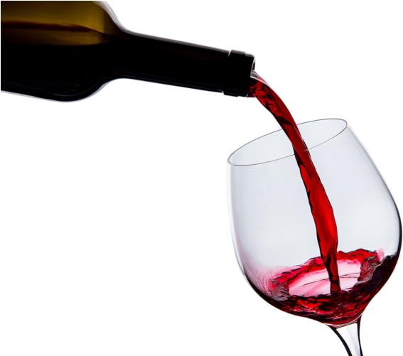 Drink 桌布 壁紙 — 濃郁的紅酒從酒瓶順滑地倒入透明玻璃杯中，背景是 stark 黑色。