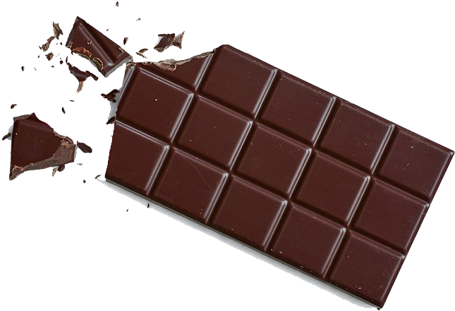 Chocolate 桌布 壁紙 — 濃郁黑巧克力棒碎裂，碎片在純黑背景上飛散。