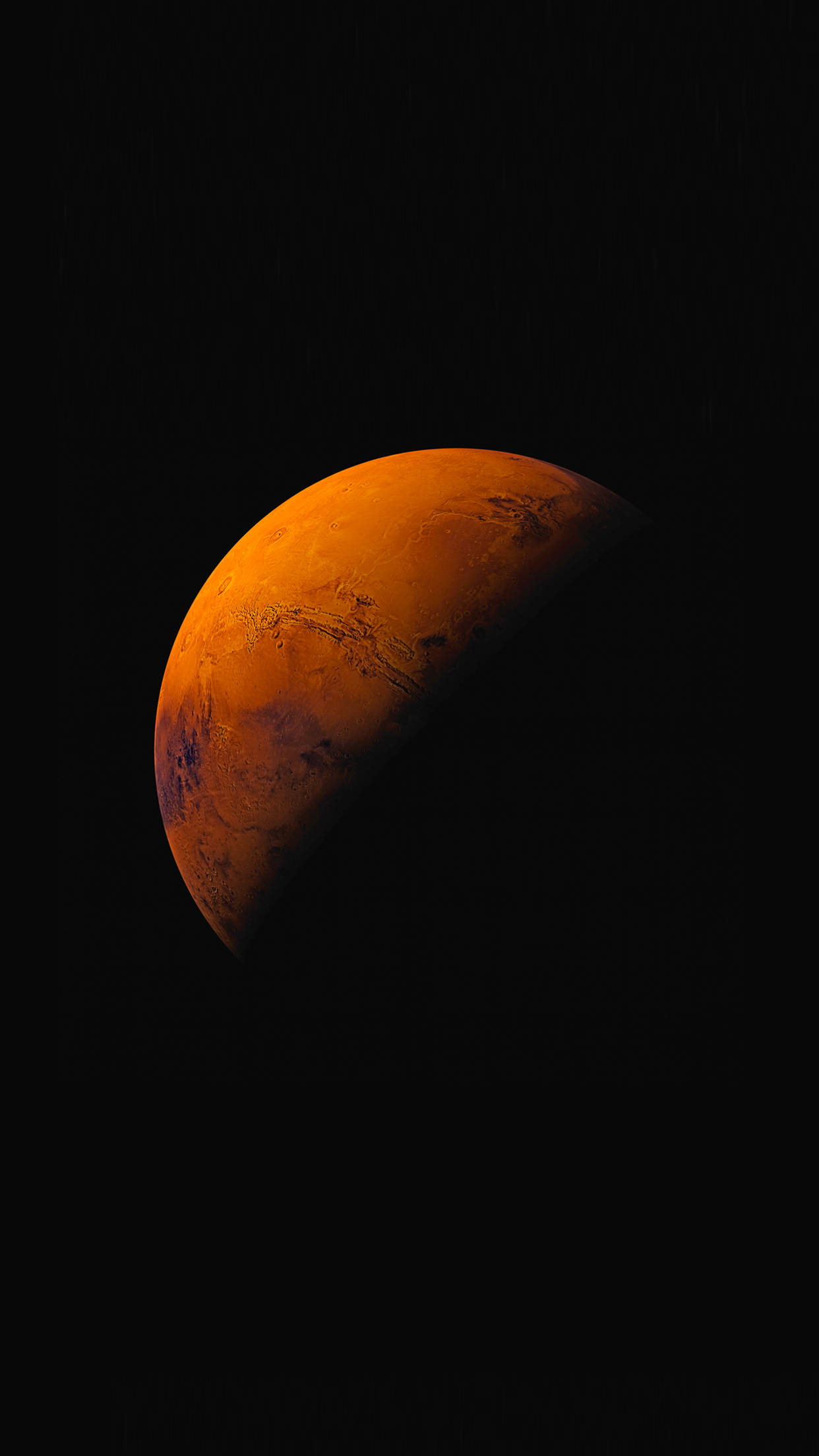 太空 桌布 壁紙 — 火星在太空的黑暗中發出橙色光芒，表面細節清晰可見，景色壯麗。