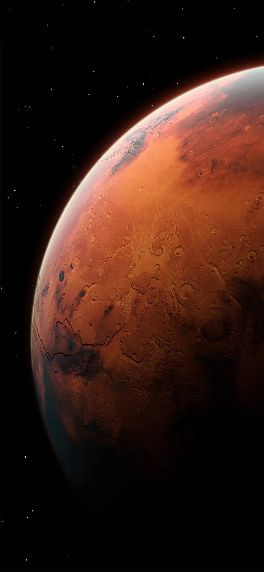 火星在太空中，有星星和發光的地平線 — 行星動畫 壁紙