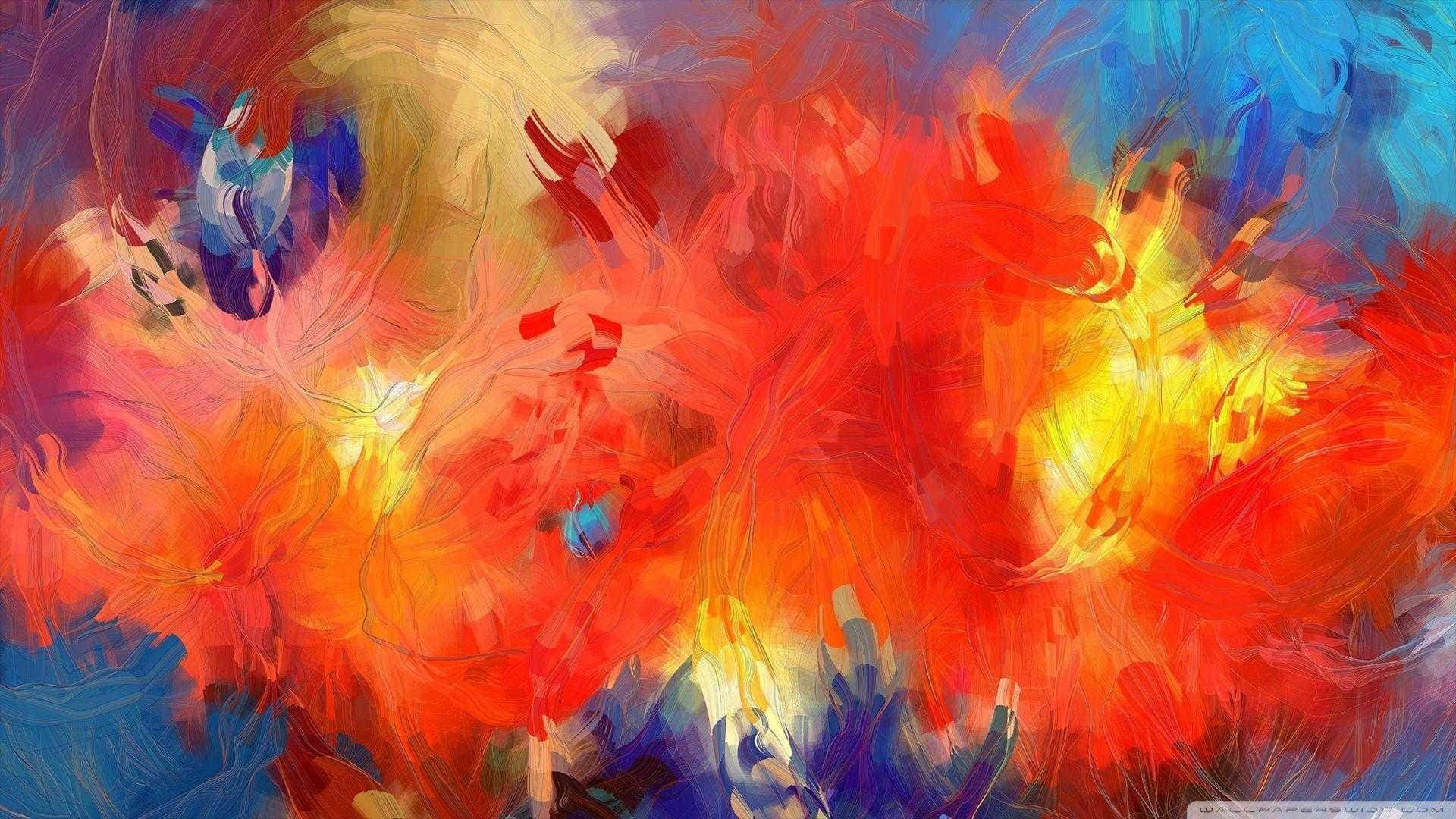 paint 桌布 壁紙 — 火紅橙與冷藍的鮮豔抽象漩渦在一幅大膽的數位繪畫中動態融合。