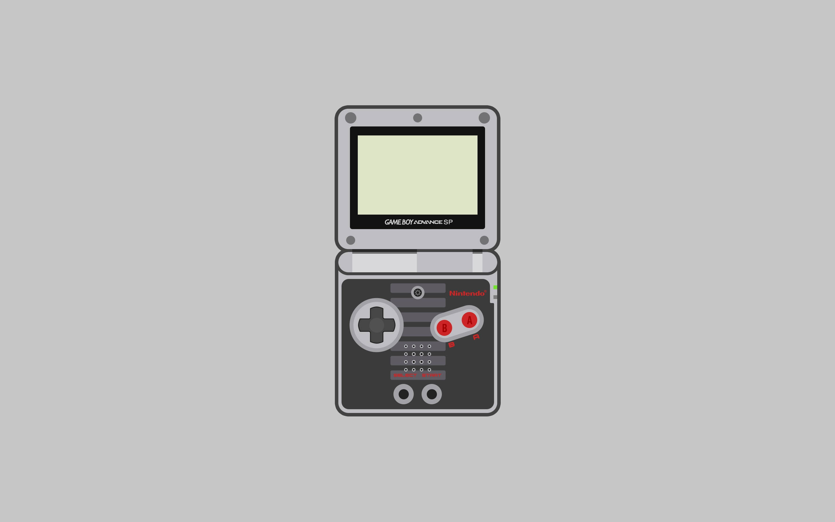 game 桌布 壁紙 — 灰色 Nintendo Game Boy Advance SP 的極簡平面插圖，背景為純灰色。