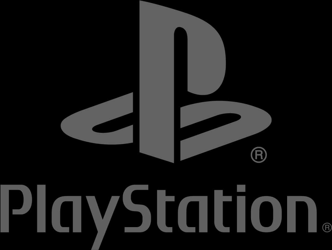 Playstation Logo 桌布 壁紙 — 灰色 PlayStation 標誌和文字，置於純黑色背景上，設計簡潔極簡。
