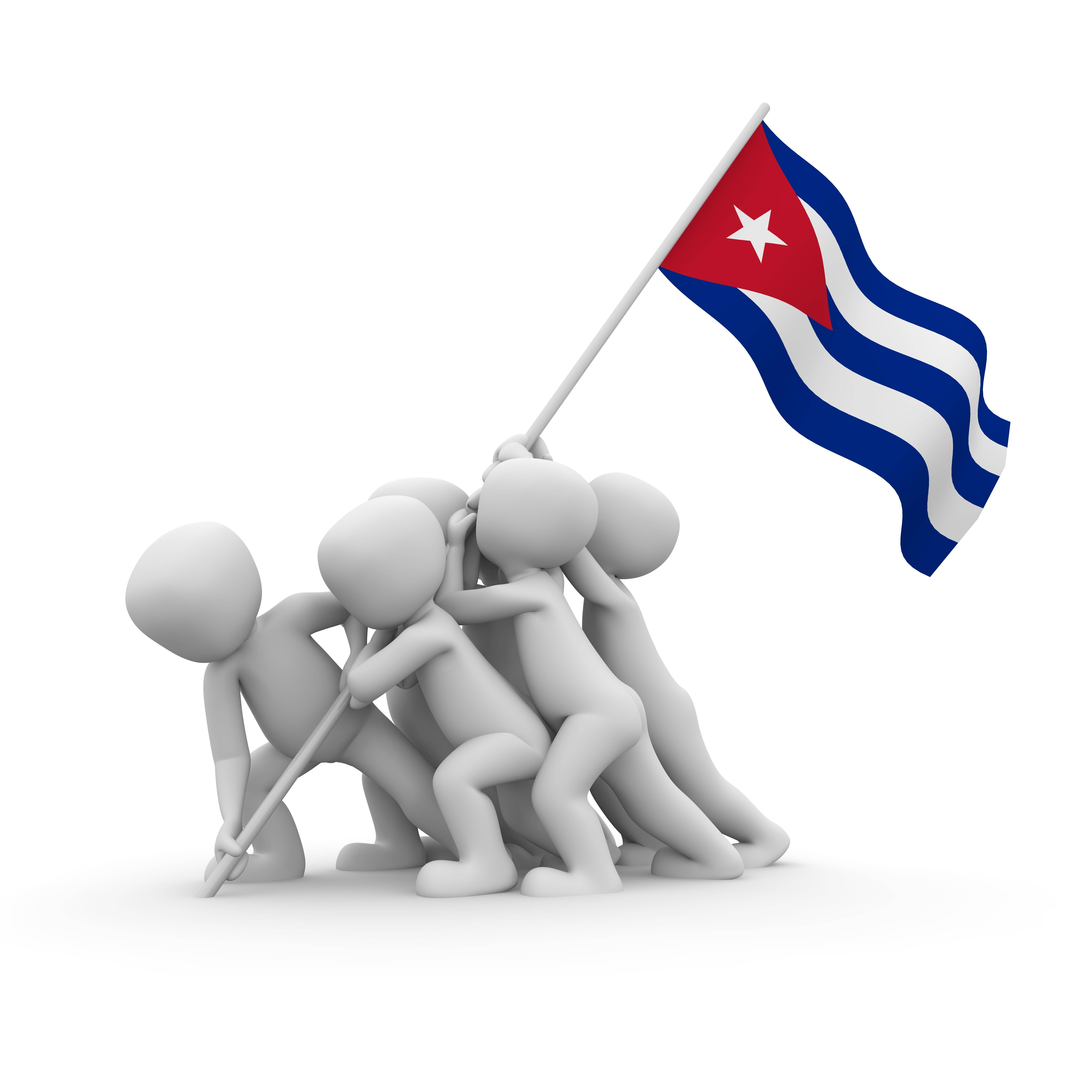 Cuban 桌布 壁紙 — 灰色3D人物在白色背景上團結一致地舉起飄揚的古巴國旗。