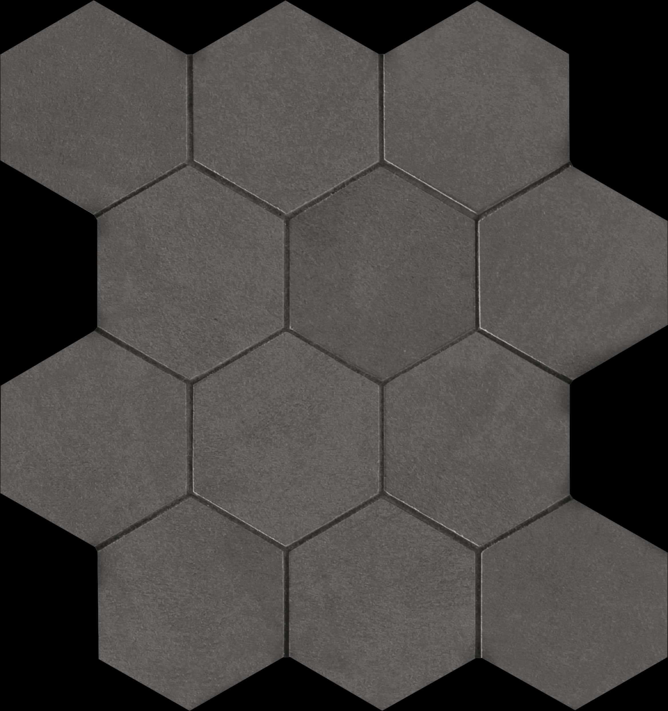 Geometric Shapes 桌布 壁紙 — 灰色六角形瓷磚帶有細微紋理，以幾何圖案排列在黑色背景上。