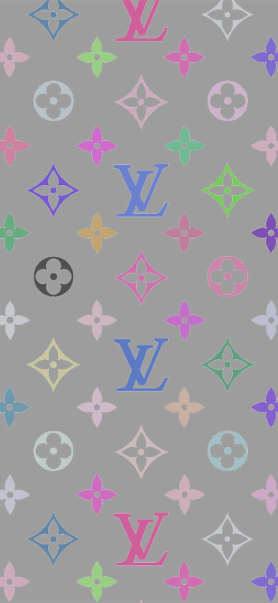 灰色背景上的彩色路易威登字母圖案。 — 路易威登 GIF 壁紙