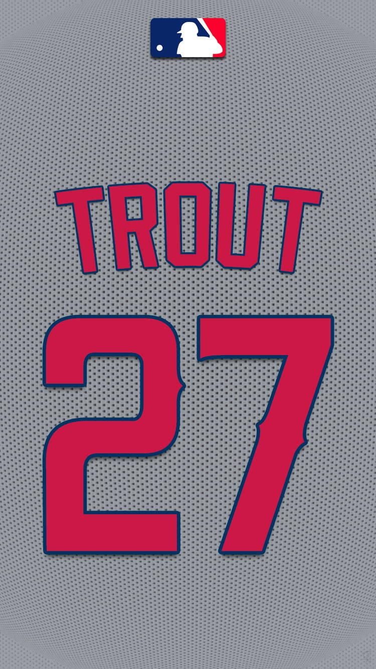 Mike Trout 桌布 壁紙 — 灰色棒球衣特寫，上方有紅色輪廓的 'TROUT 27' 及 MLB 標誌。