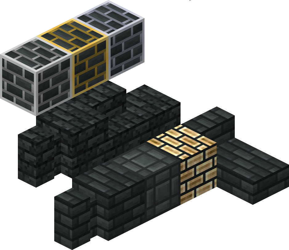 單身 桌布 壁紙 — 灰色牆壁背景下，瓷磚地板上Minecraft風格黑色和金色方塊結構的等角視圖。