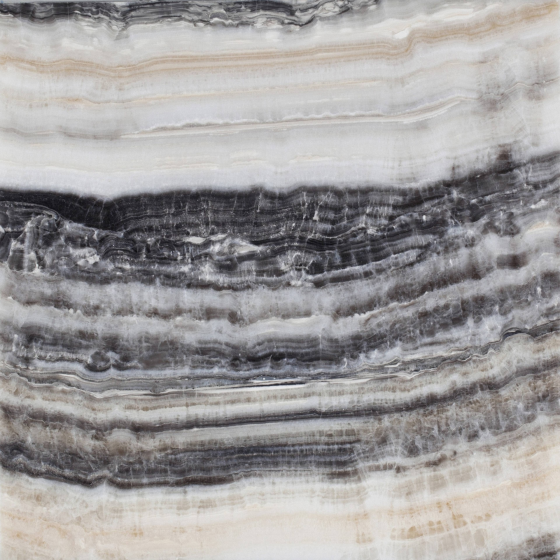 Marble Desktop 桌布 壁紙 — 灰色米色和白色分層大理石的近距離特寫，帶有波浪狀天然條紋和細微紋理。