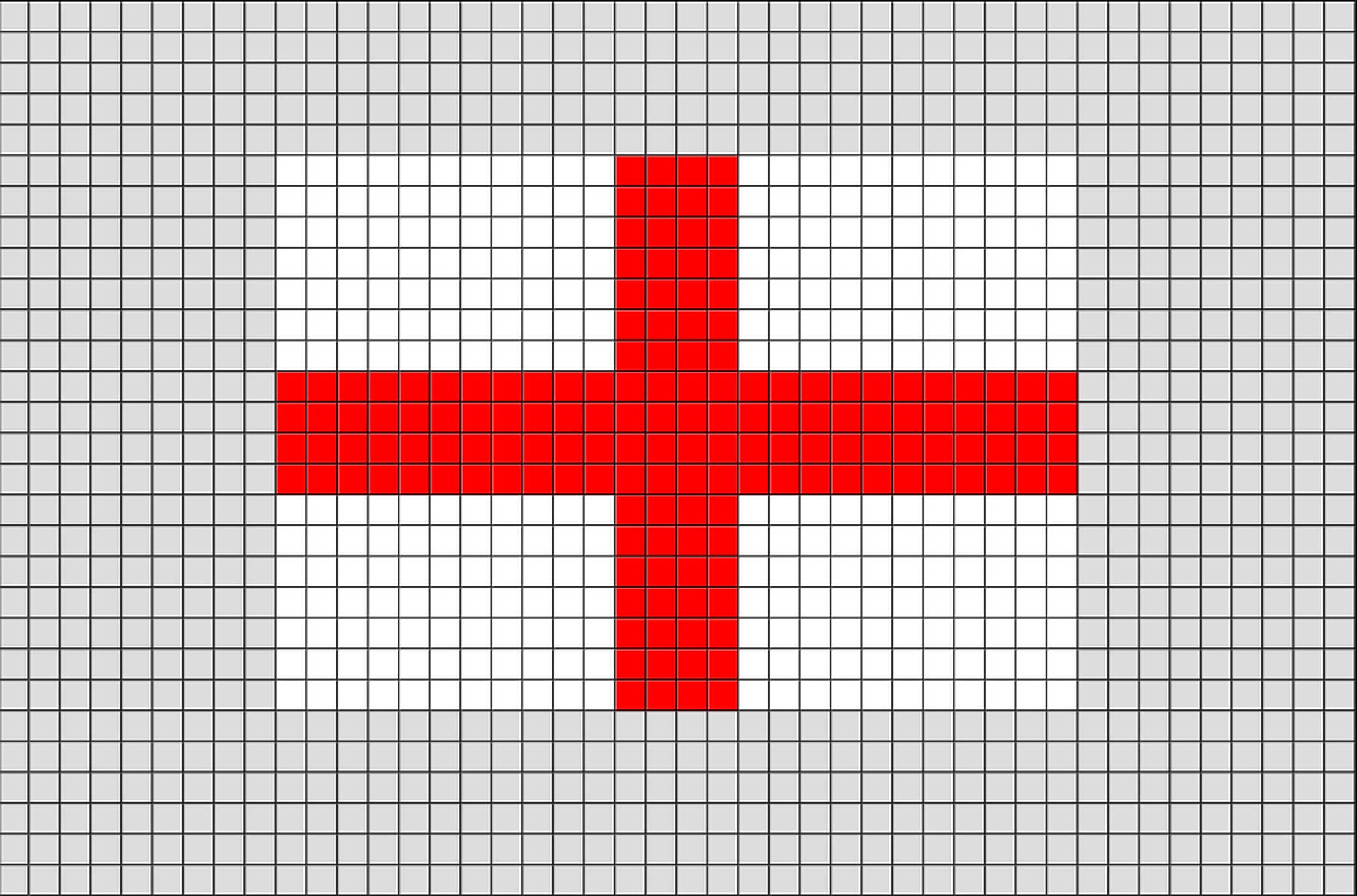 England Flag 桌布 壁紙 — 灰色網格背景中央白色正方形上的像素化紅色十字。